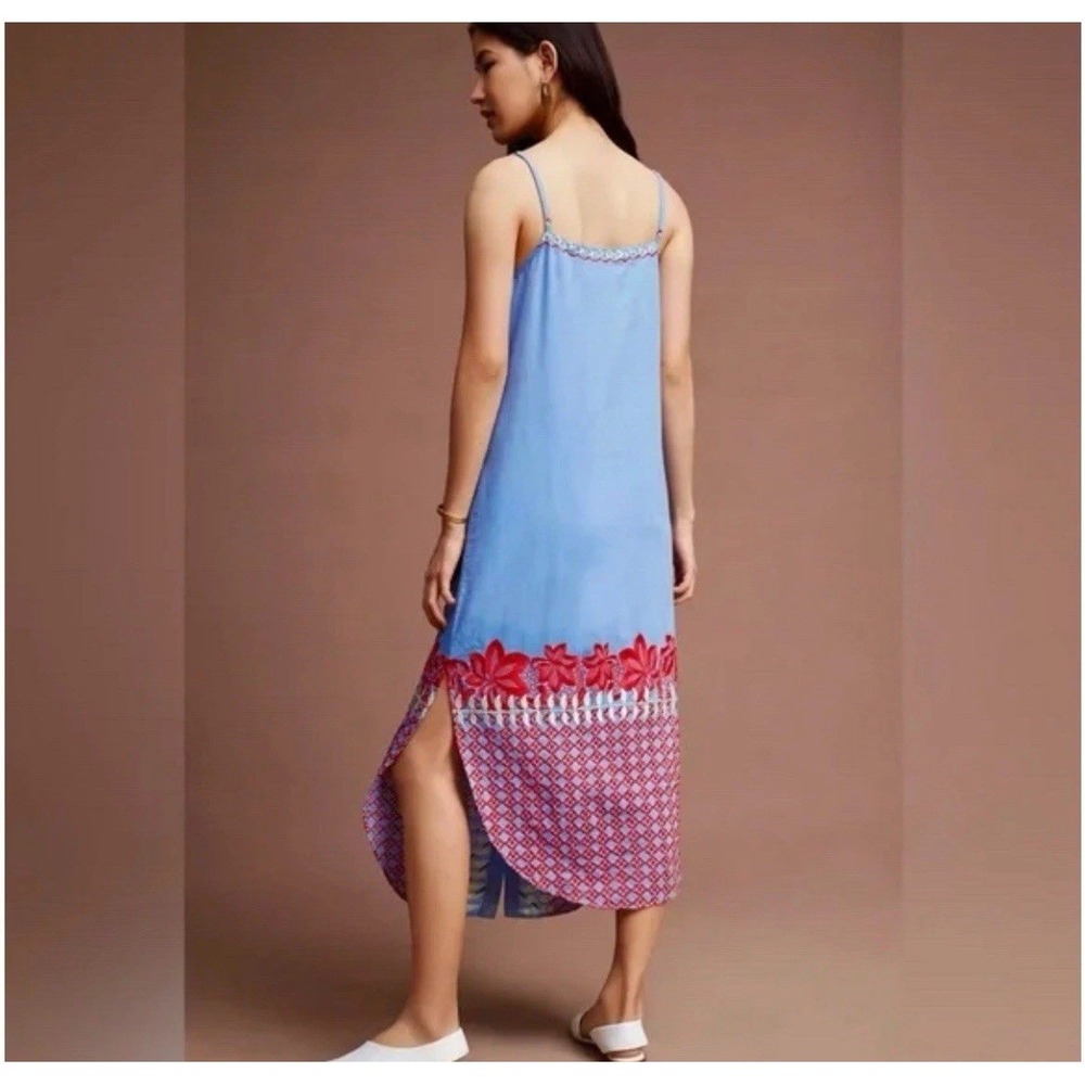 Anthropologie Dress  Estina Embroidered Dress  Small Midi Floral Summer Spring
